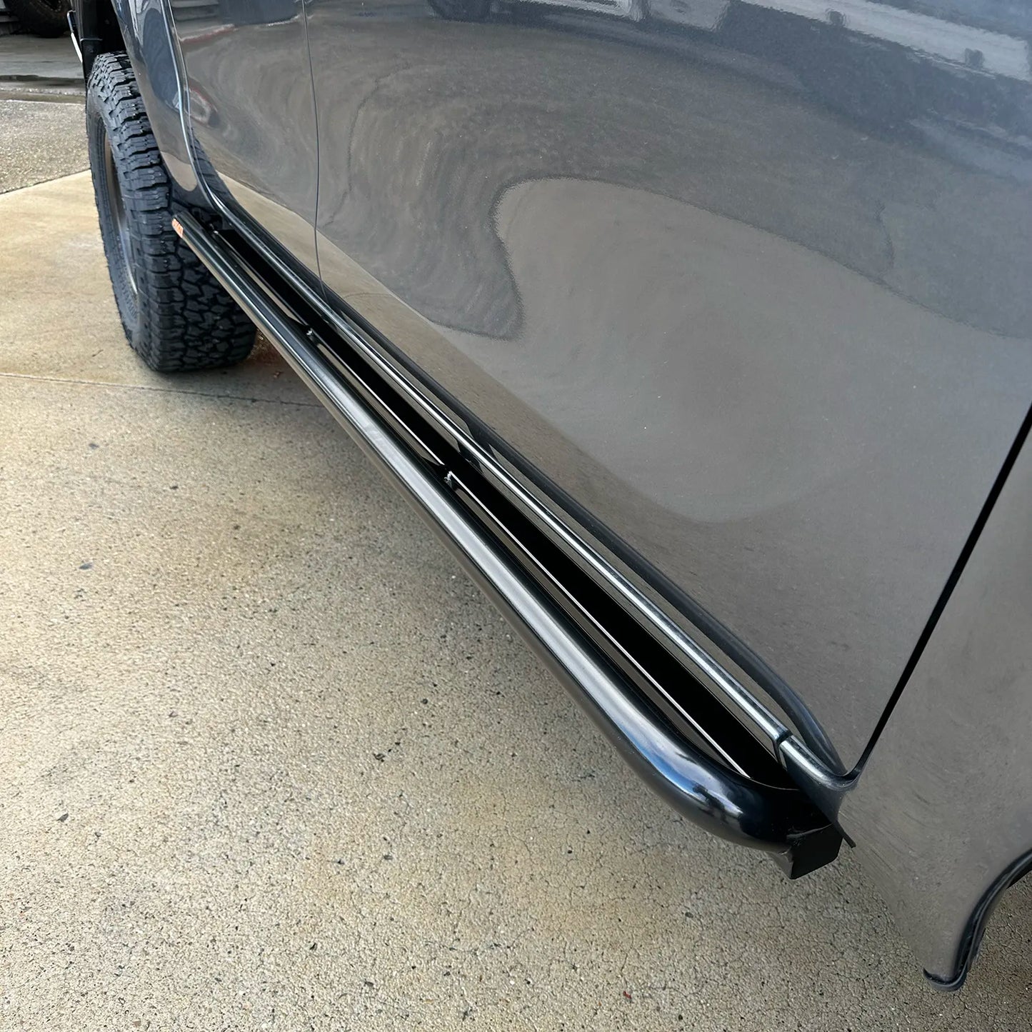 Toyota Hilux N80 ANGLED Rock Sliders / Side Steps - Powdercoated (SUPPLIED & FITTED IN STORE ONLY)