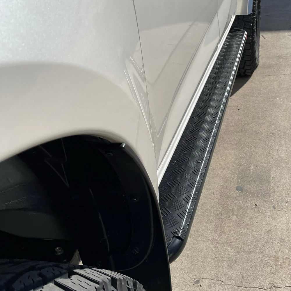 ISUZU DMax 2021+ FLAT Rock Sliders / Side Steps - P/C Ally Checkerplate Tread (SUPPLIED & FITTED IN STORE ONLY)